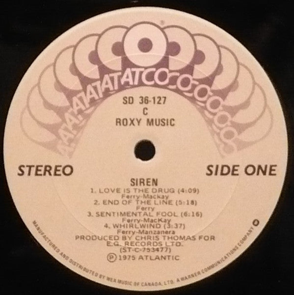 Image of Label Cover of LP - VG/VG - ROXY MUSIC, Siren (ATCO Records; SD 36-127, Canada 1970s Reissue), Strong VG - a few hairlines, edge & ring wear,  - 3446173S