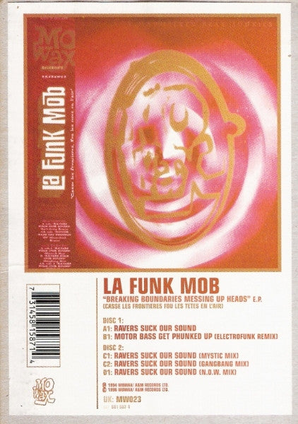 Image of Front Cover of 2x12" - VG/EX - LA FUNK MOB, Breaking Boundaries Messing Up Heads E.P. (Casse Les Fronti res Fou Les T tes En L'Air) (Mo Wax; MW023, UK & Europe 1996 Reissue, Stickered Plain Sleeve), ,  - 3346072S