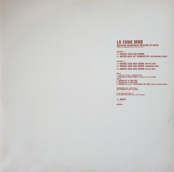 Image of Back Cover of 2x12" - VG/EX - LA FUNK MOB, Breaking Boundaries Messing Up Heads E.P. (Casse Les Fronti res Fou Les T tes En L'Air) (Mo Wax; MW023, UK & Europe 1996 Reissue, Stickered Plain Sleeve), ,  - 3346072S