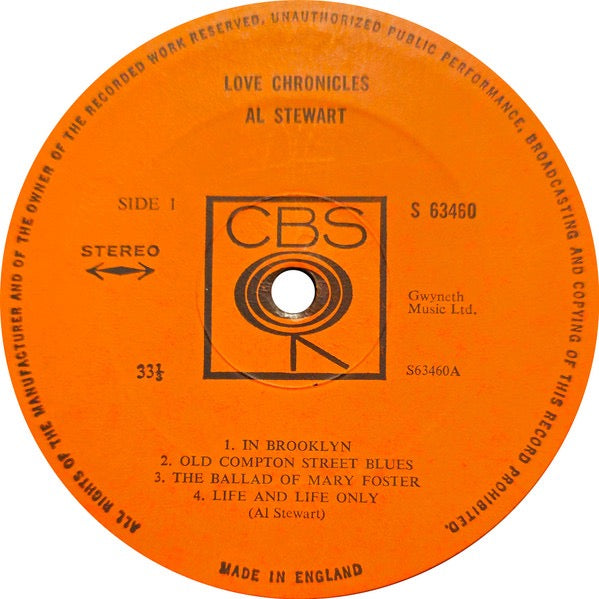 Image of Label Cover of LP - VG/VG - AL STEWART, Love Chronicles (CBS; 63460, UK 1969, E.J. Day Gatefold Sleeve), ,  - 3416100C