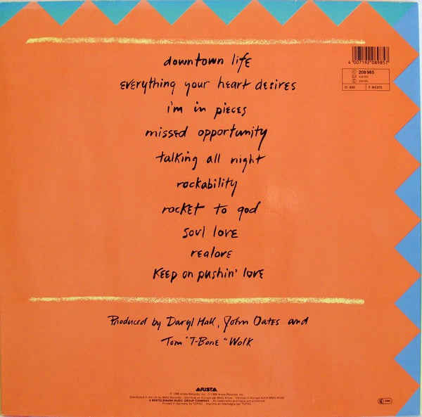 Image of Back Cover of LP - VG/VG - DARYL HALL & JOHN OATES, Ooh Yeah! (Arista; 208 985, UK & Europe 1988, Inner), Hairlines marks. ,  - 3416328C