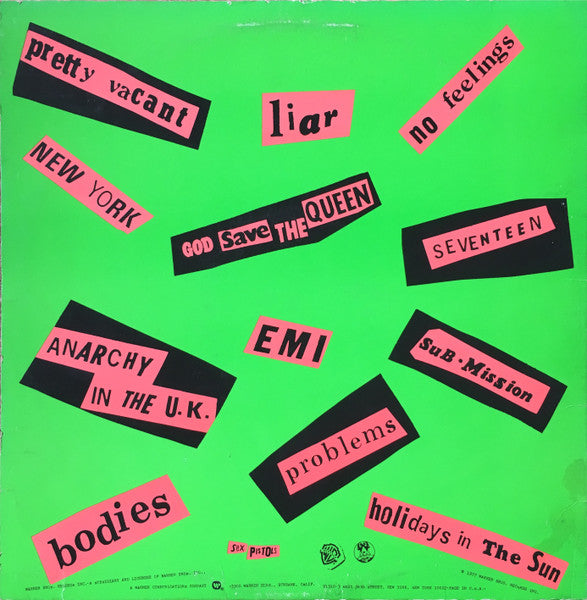 Image of Back Cover of LP - VG/G+ - SEX PISTOLS, Never Mind The Bollocks (WB; BSK 3147, US 1979 Reissue, Pink Sleeve, Inner, Winchester Pressing), ,  - 3426077E