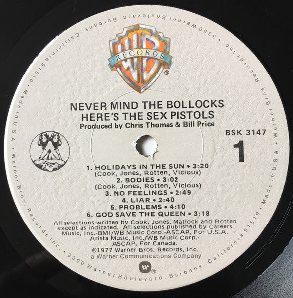 Image of Label Cover of LP - VG/G+ - SEX PISTOLS, Never Mind The Bollocks (WB; BSK 3147, US 1979 Reissue, Pink Sleeve, Inner, Winchester Pressing), ,  - 3426077E