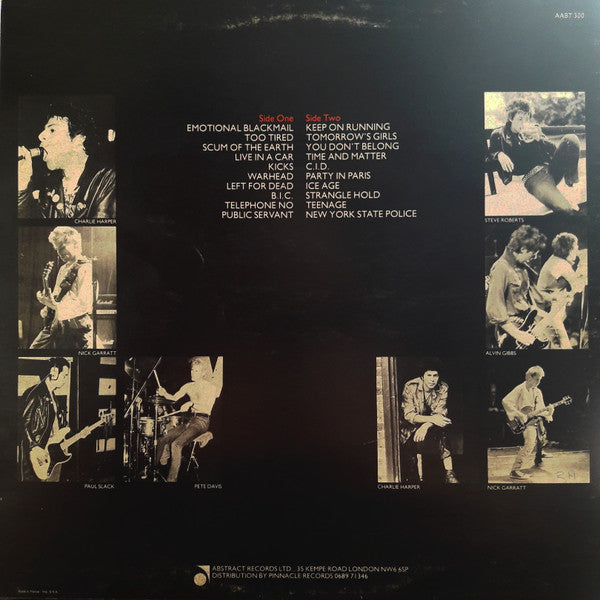 Image of Back Cover of LP - G+/G+ - U.K. SUBS, Recorded 1979 - 1981 (Abstract Sounds; AABT 300 , UK 1982, Red Vinyl, No Stencil), Stickered Sleeve,  - 3426073E