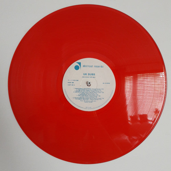 Image of Label Cover of LP - G+/G+ - U.K. SUBS, Recorded 1979 - 1981 (Abstract Sounds; AABT 300 , UK 1982, Red Vinyl, No Stencil), Stickered Sleeve,  - 3426073E