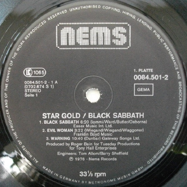 Image of Label Cover of 2xLP - VG/G+ - BLACK SABBATH, Star Gold (NEMS; 0084.501, Germany 1977, Gatefold), Some hairline marks. Sleeve a little worn round the edges. ,  - 3416331C
