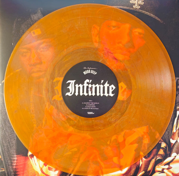 Image of Label Cover of 2xLP - EX/VG - MOBB DEEP, Infinite (Mass Appeal; MSAP182VAR, US 2025, Gatefold In Stickered Shrinkwrap, Insert, Orange Vinyl), Side C/D fogged on both sides, plays well. Unsealed stickered shrink.,  - 3416266C