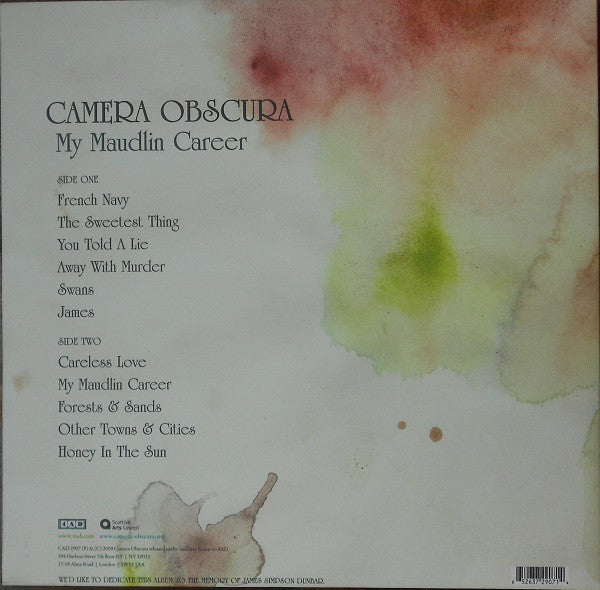 Image of Back Cover of LP - EX/VG+ - CAMERA OBSCURA, My Maudlin Career (4AD ; CAD 2907, UK, Europe & US Reissue, Textured Gatefold Sleeve, Inner), Strong VG+,  - 3426089E