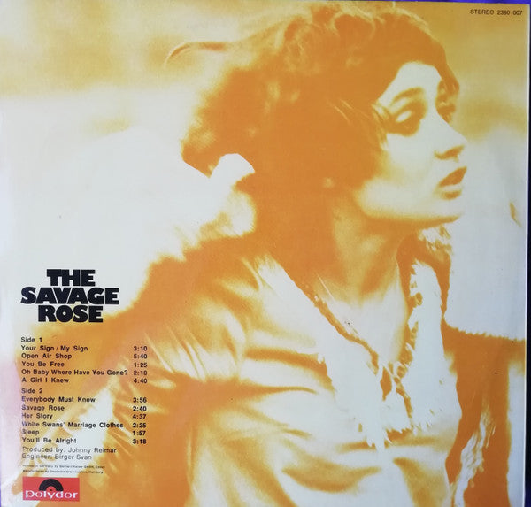 Image of Back Cover of LP - VG/VG+ - THE SAVAGE ROSE, The Savage Rose (Polydor; 2380 007, Germany Reissue, Laminated Sleeve), Laminate creasing, edge wear, dink to bottom edge.,  - 3446245S
