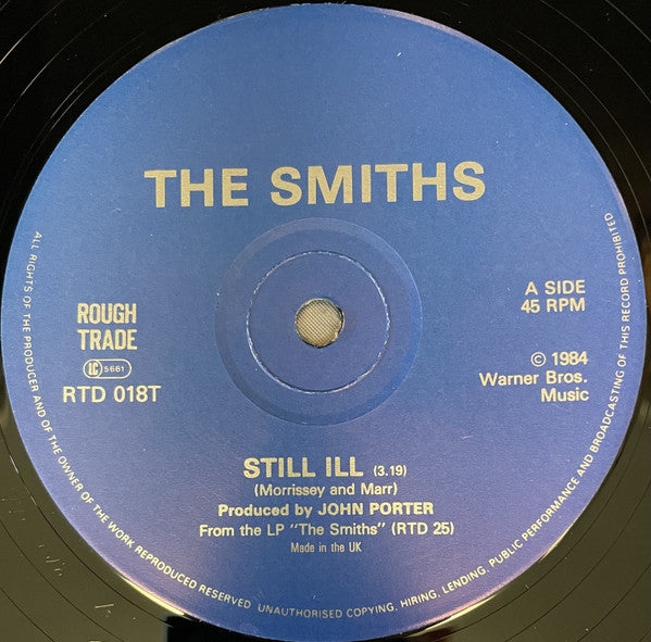 Image of Label Cover of LP - VG/VG+ - THE SMITHS, Still Ill (Rough Trade; RTD 018T, Germany 1984, P.R. Records Pressing), a few feint hairlines, light edge wear,  - 3446184S