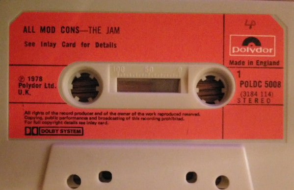 Image of Label Cover of Cassette - VG+/VG+ - THE JAM, All Mod Cons (Polydor; POLDC 5008, UK 1978, J-Card), Light age discolouring.,  - 3416387C