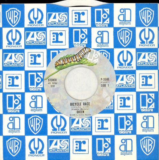 Image of Front Cover of 7" - /VG - QUEEN, Bicycle Race / Fat Bottomed Girls (Elektra; P-350E, Japan 1978, No Picture Sleeve, Company Sleeve Only), Clean company sleeve, No fold over sleeve, Glossy disc,  - 3416348C