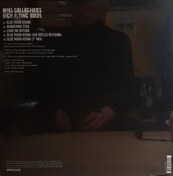 Image of Back Cover of 12" EP - VG+/EX - NOEL GALLAGHER'S HIGH FLYING BIRDS, Blue Moon Rising (Sour Mash; JDNC53TC, Europe 2020, Picture Sleeve, Black Inner, Gold Vinyl), ,  - 3416392C