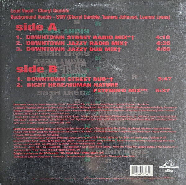 Image of Back Cover of 12" - VG/VG - SWV, Downtown / Right Here (Human Nature) (RCA; 07863 62658-1, US 1993, Picture Sleeve), Sleeve has hype stickered shrink. Wear and small rips along opening,  - 3416420C
