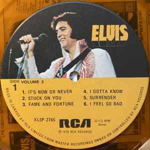 Image of Label Cover of LP - VG/VG - ELVIS PRESLEY, Elvis' Golden Records - Volume 3 (RCA Victor; XLSP-2765, Canada 1978 Reissue, No "Elvis" Company Inner, Transparent Gold Vinyl Collectors Edition), ,  - 3416396C