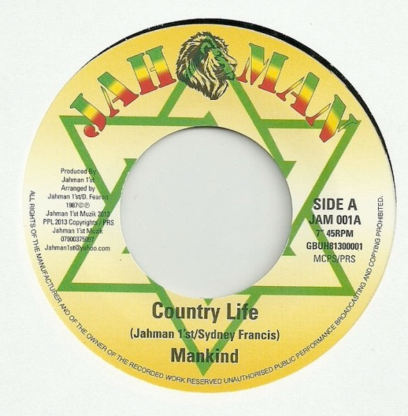 Image of Front Cover of 7" - /VG+ - MANKIND, Country Life (Jah Man; JAM 001, UK 2013 Reissue), ,  - 3416446C