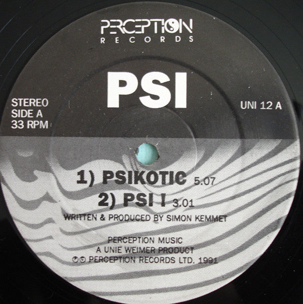 Image of Front Cover of 12" - /VG - PSI, Psikotic (Perception Records; UNI 12, UK 1991, Plain Sleeve), WOL. Light marks only,  - 3446255S