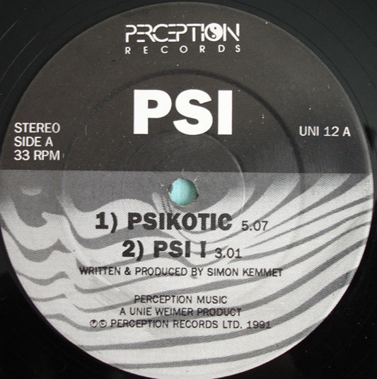 Image of Front Cover of 12" - /VG - PSI, Psikotic (Perception Records; UNI 12, UK 1991, Plain Sleeve), WOL. Light marks only,  - 3446255S