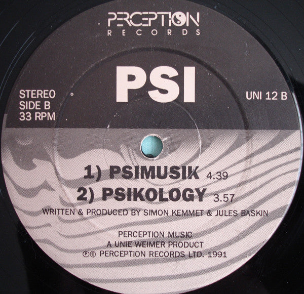 Image of Back Cover of 12" - /VG - PSI, Psikotic (Perception Records; UNI 12, UK 1991, Plain Sleeve), WOL. Light marks only,  - 3446255S