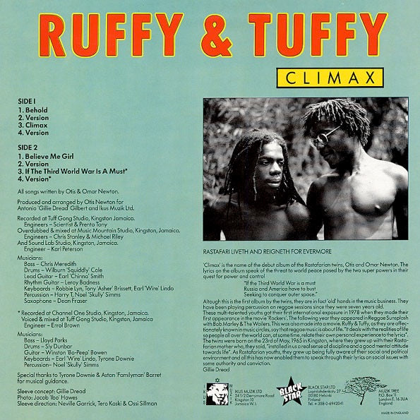 Image of Back Cover of LP - VG+/EX - RUFFY & TUFFY, Climax (Black Star; STAR 3, UK 1988), ,  - 3416470C