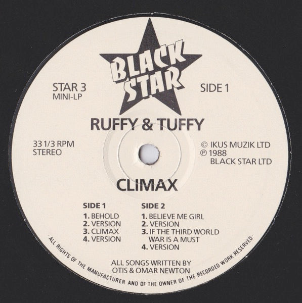 Image of Label Cover of LP - VG+/EX - RUFFY & TUFFY, Climax (Black Star; STAR 3, UK 1988), ,  - 3416470C