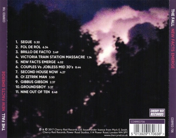 Image of Back Cover of CD - VG+/VG+ - THE FALL, New Facts Emerge (Cherry Red; CDBRED 706, UK 2017, Jewel Case), ,  - 3416455C