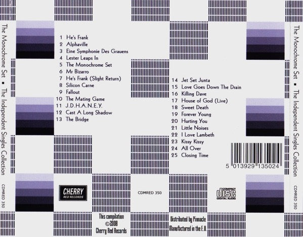Image of Back Cover of CD - VG+/VG+ - THE MONOCHROME SET, The Independent Singles Collection (Cherry Red; CDMRED 350, UK 2008, Jewel Case), ,  - 3416478C