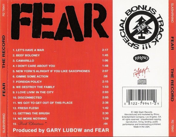 Image of Back Cover of CD - VG+/VG+ - FEAR, The Record (Slash; R2 79941, US 2003 Reissue, Jewel Case), ,  - 3416479C
