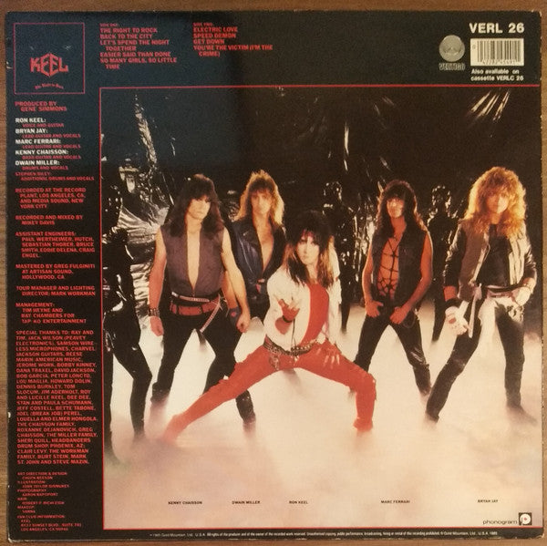 Image of Back Cover of LP - VG+/VG+ - KEEL, The Right To Rock (Vertigo; VERL 26, UK 1985), ,  - 3416442C