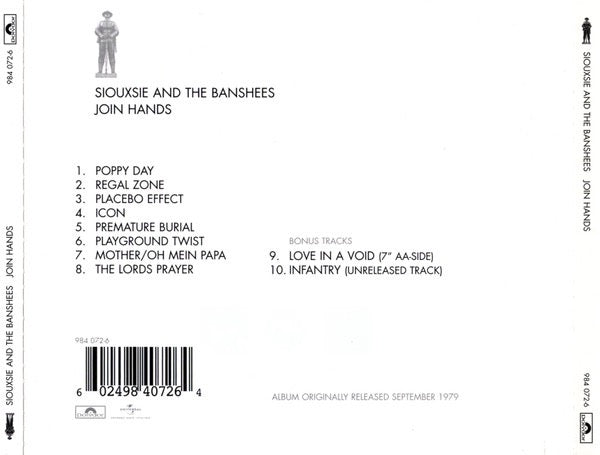 Image of Back Cover of CD - VG+/VG - SIOUXSIE AND THE BANSHEES, Join Hands (Polydor; 984 072-6, Europe 2006 Reissue, Jewel Case), ,  - 3416504C