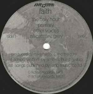 Image of Label Cover of LP - VG/G - THE CURE, Faith (Fiction Records Black Text A-side No (2383 605); fix 6, UK 1981, No Inner, A4/B4), Worn sleeve.,  - 3416486C