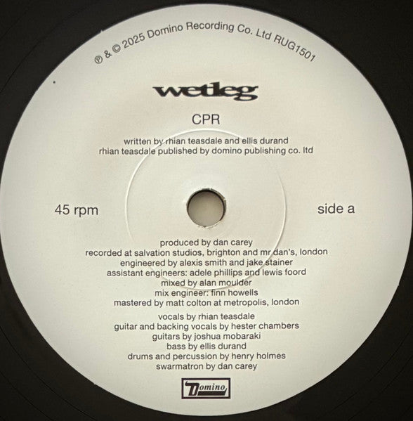 Image of Label Cover of 7" - VG+/VG+ - WET LEG, CPR /Davina Mccall (Domino; RUG1501, Worldwide 2025, Picture Sleeve), ,  - 3456172S