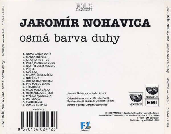 Image of Back Cover of CD - VG+/VG - JAROM R NOHAVICA, Osm  Barva Duhy (Monitor-EMI; 010247   2331, Czech Republic 1994, Jewel Case), ,  - 3416506C