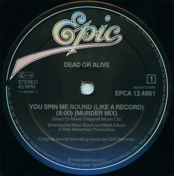 Image of Label Cover of LP - VG/VG - DEAD OR ALIVE, You Spin Me Round (Like A Record) (Murder Mix) (Epic; EPCA 12.4861, Europe 1984), Strong VG - a few hairlines, edge & ring wear,  - 3446344S