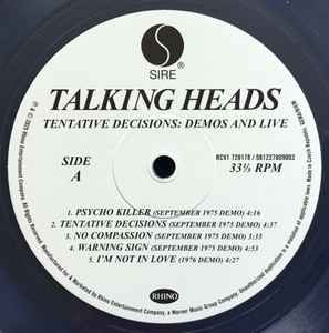Image of Label Cover of LP - NEW/NEW - TALKING HEADS, Tentative Decisions: Demos & Live (Sire; RCV1 728178, Worldwide 2025, Clear Vinyl, With 7"), ,  - 3436188E
