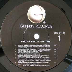 Image of Label Cover of LP - VG/VG - BERLIN, Best Of Berlin 1979 - 1988 (Geffen Records; 9 24187-1, US 1988, Inner), Light marks, cover scuffing,  - 3546001S