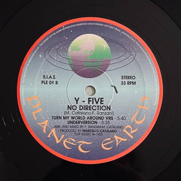 Image of Front Cover of 12" - /G+ - Y-FIVE, No Direction (Planet Earth; PLE 01, Italy 1992), Scuffs and hairlines.,  - 3516005C