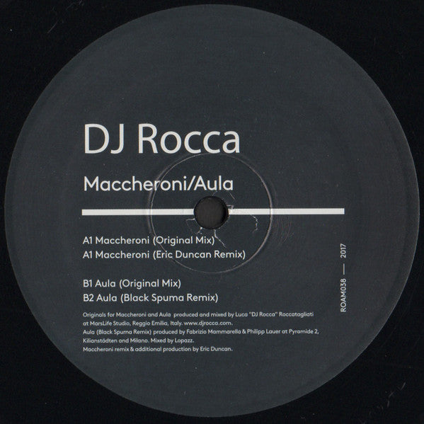 Image of Back Cover of 12" - VG+/VG - DJ ROCCA, Maccheroni / Aula (Roam Recordings; ROAM038, US 2017, Die Cut Company Sleeve), Light marks only,  - 3526019E
