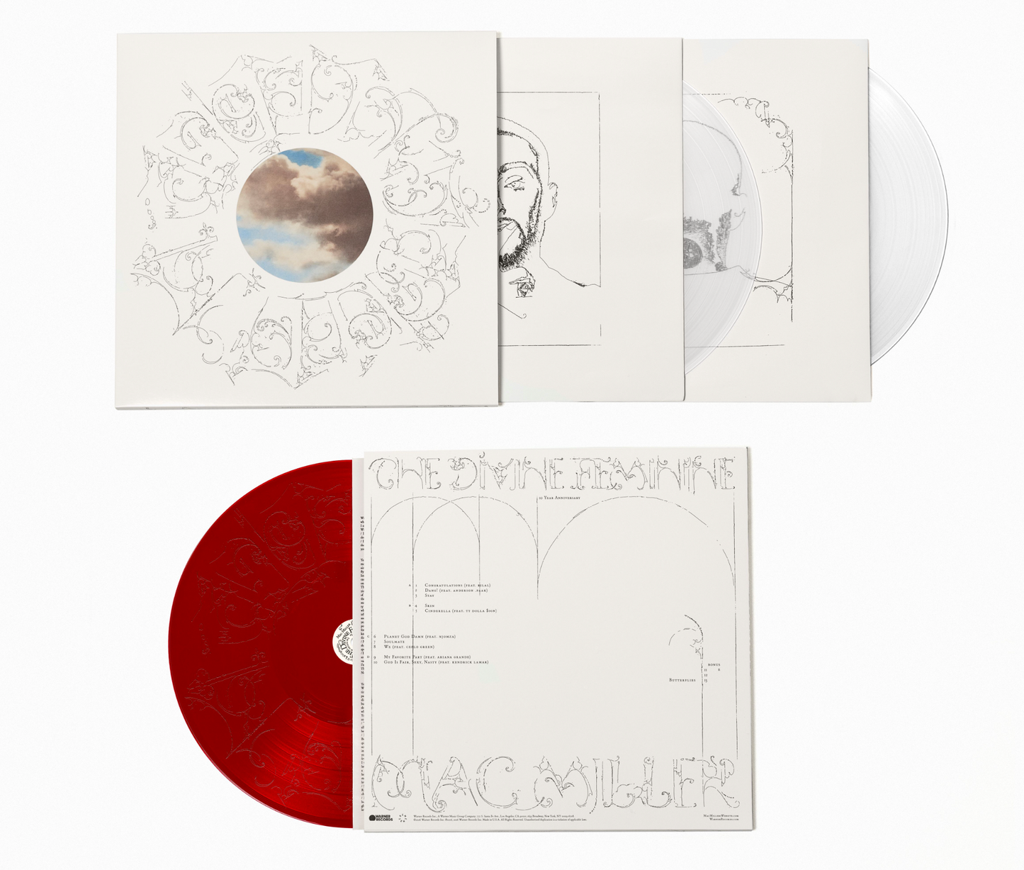 Image of Back Cover of 3xLP - NEW/NEW - MAC MILLER, The Divine Feminine (10th Anniversary) (Warner Records; , UK 2026 Reissue, Printed Inner, RSD Stores Exclusive, Milky Clear, Ruby Vinyl, 3 Previously-Unreleased Songs), , Initially released in 2016, The Divine Feminine marked one of the most stark turning points in a career punctuated by creative reinvention. After doubling down on his rap prowess on 2015's GO:OD AM, Mac Miller stunned fans with an audacious pivot to create a concept album that explored hi