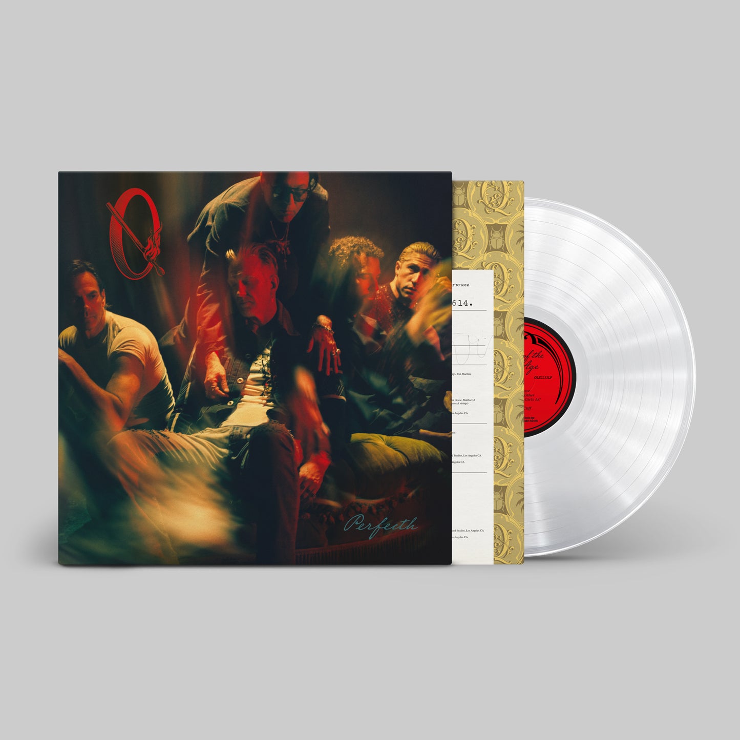 Image of Back Cover of LP - NEW/NEW - QUEENS OF THE STONE AGE, Perfecth (Matador; OLE2253LPE, UK 2026, Inner, Indie Exclusive, Clear Vinyl), , Queens Of The Stone Age return with their ninth album, Perfecth. Made by Josh Homme, Troy Van Leeuwen, Michael Shuman, Dean Fertita and Jon Theodore, its nine songs explore different forms of love, from family and friendship to lust, foolishness and hard-won wisdom. Recorded in sessions spanning New Orleans to Los Angeles, the album moves through moody, menacing, gen