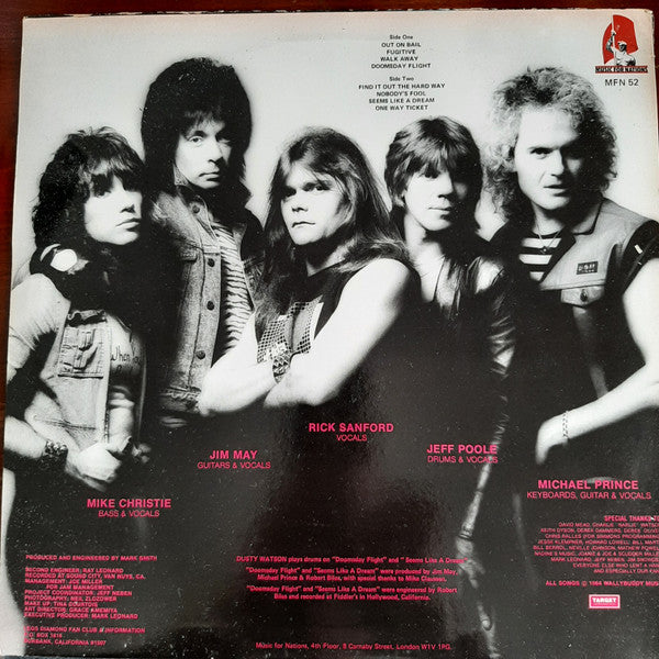 Image of Back Cover of LP - VG/VG+ - LEGS DIAMOND, Out On Bail (Music For Nations; MFN 52, UK 1985), ,  - 3516076C