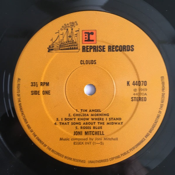 Image of Label Cover of LP - VG/VG+ - JONI MITCHELL, Clouds (Reprise Records Tan Steam Boat Labels With Dipped Pressing Ring; K 44070, UK 1970s Reissue, Non-Textured G&L Sleeve), ,  - 3516087C