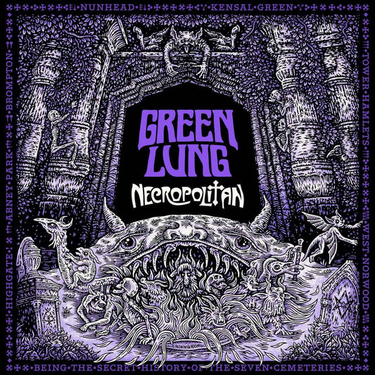 Image of Front Cover of LP - NEW/NEW - GREEN LUNG, Necropolitan (Nuclear Blast; 4065629764326,  2026, Gatefold, Indie Exclusive, Midnight Sparkle/Starlight Vinyl ), , The funeral bell is tolling, the ravens have left the tower - the long-awaited fourth album from London s lords of the riff Green Lung is finally upon us. Necropolitan is also a grand celebration of the occult lore and heavy music scene of the band s birthplace, the city of London. - 3756031S