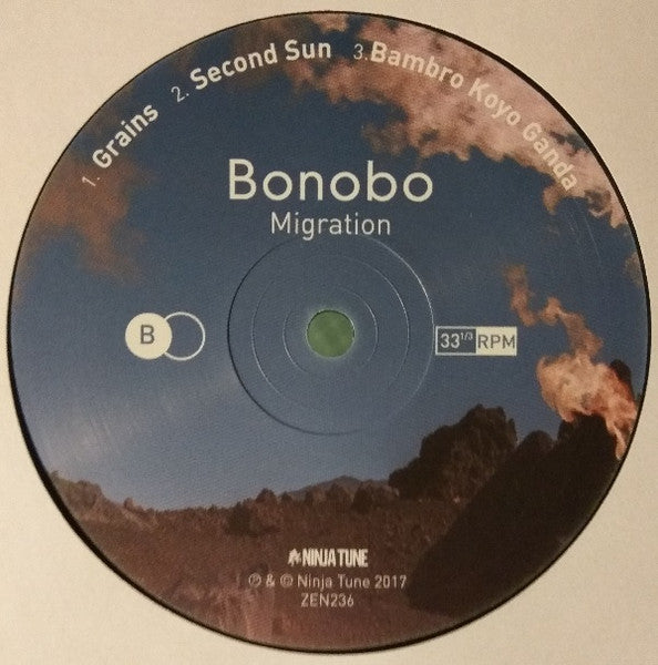 Image of Label Cover of 2xLP - VG+/VG+ - BONOBO, Migration (Ninja Tune; ZEN236X, UK 2017, Picture Sleeve, Inner), in original plastic jacket - split bottom edge,  - 3546058S