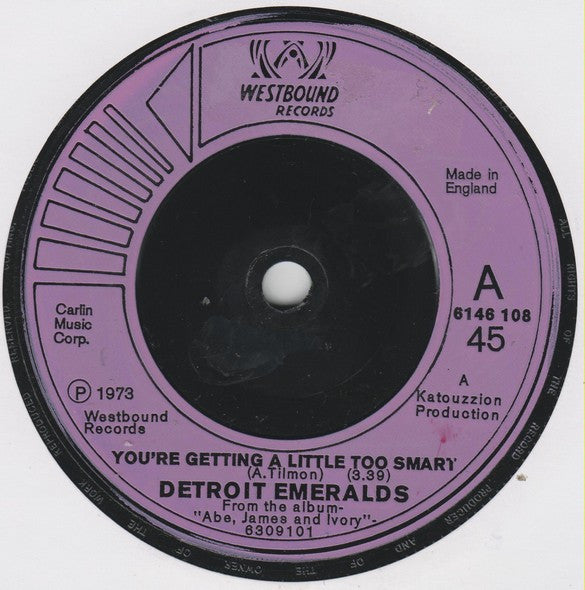Image of Front Cover of 7" - /VG - DETROIT EMERALDS, You're Getting A Little Too Smart / Lee (Westbound Records; 6146 108, UK 1974), Light marks.,  - 3556041S