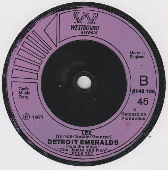 Image of Back Cover of 7" - /VG - DETROIT EMERALDS, You're Getting A Little Too Smart / Lee (Westbound Records; 6146 108, UK 1974), Light marks.,  - 3556041S