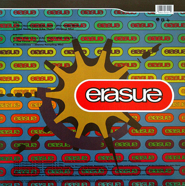 Image of Back Cover of 12" - VG/VG+ - ERASURE, Who Needs Love (Like That) (Sire; 0-40721, US 1992, Picture Sleeve), Edge and ring wear.,  - 3516079C