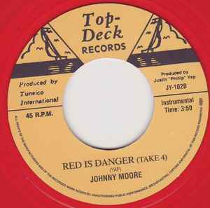 Image of Back Cover of 7" - VG/VG - JACKIE OPEL / JOHNNY MOORE, Turn To The Almighty (Take 2) / Red Is Danger (Take 4) (Top Deck Records; JY-102, UK 2002, Company Sleeve, Red Vinyl), Light marks only. Some wear to top of company sleeve.,  - 3556043S