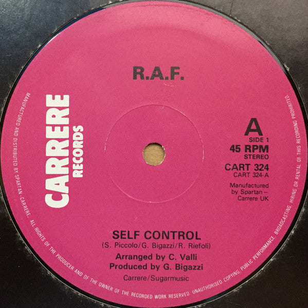 Image of Front Cover of 12" - /VG+ - R.A.F., Self Control (Carrere ; CART 324, UK 1984), ,  - 3546077S