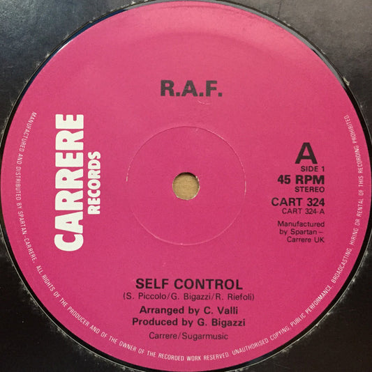 Image of Front Cover of 12" - /VG+ - R.A.F., Self Control (Carrere ; CART 324, UK 1984), ,  - 3546077S